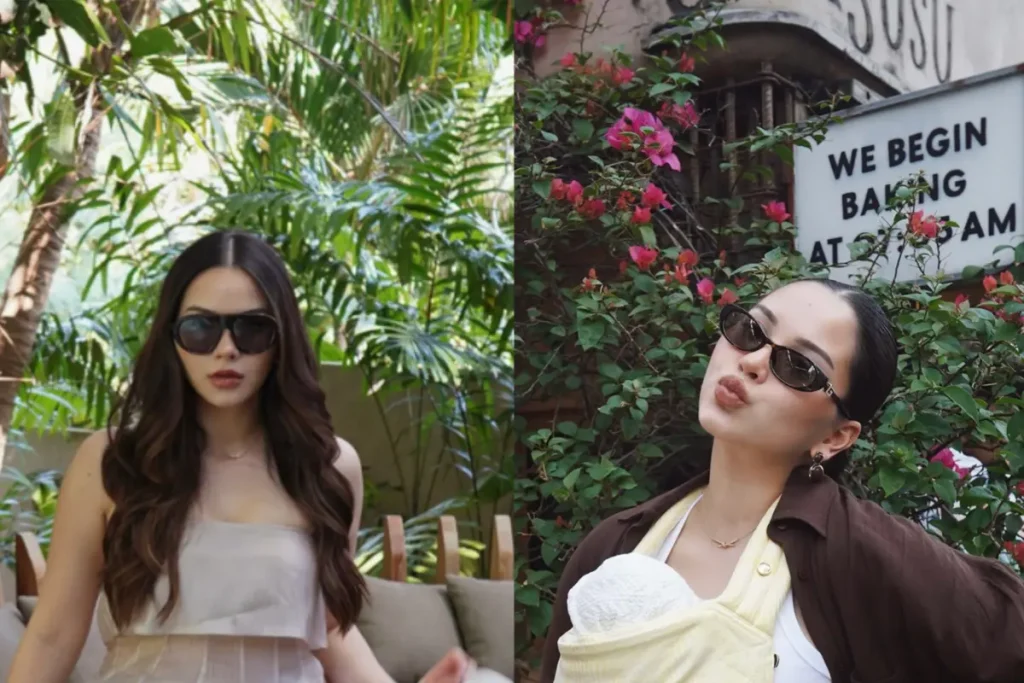 Alyssa Daguise tampil dengan outfit kasual bergaya quiet luxury saat menikmati liburan keluarga bersama Baby Soleil di Bali.