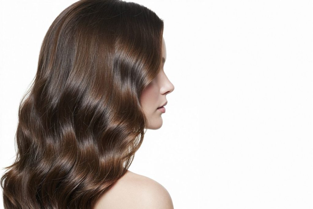 Ilustrasi wanita merawat rambut agar lebih tebal, sehat, dan berkilau secara alami.